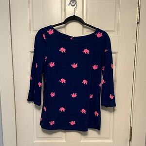 Lilly Pulitzer Navy Top with Pink Elephant Print